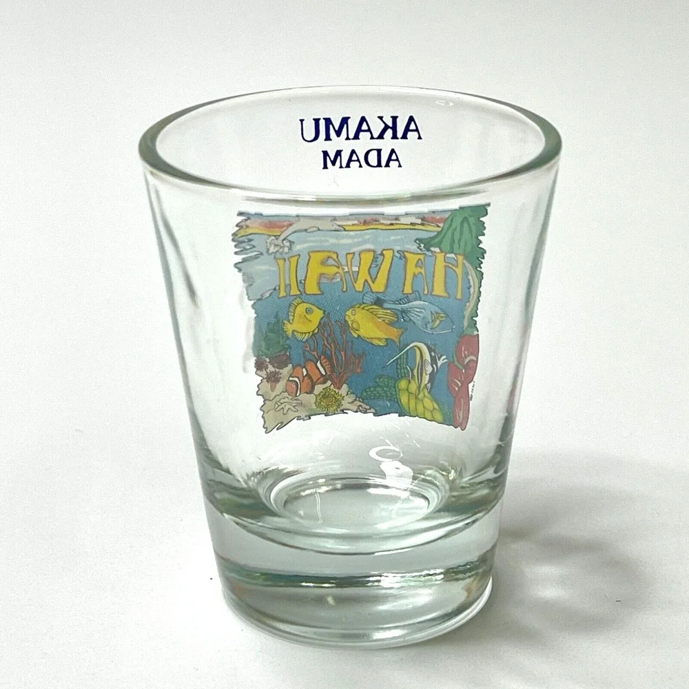 Shot Glass Akamu Adam Hawaii With Under the Sea Design Travel Souvenir Barware